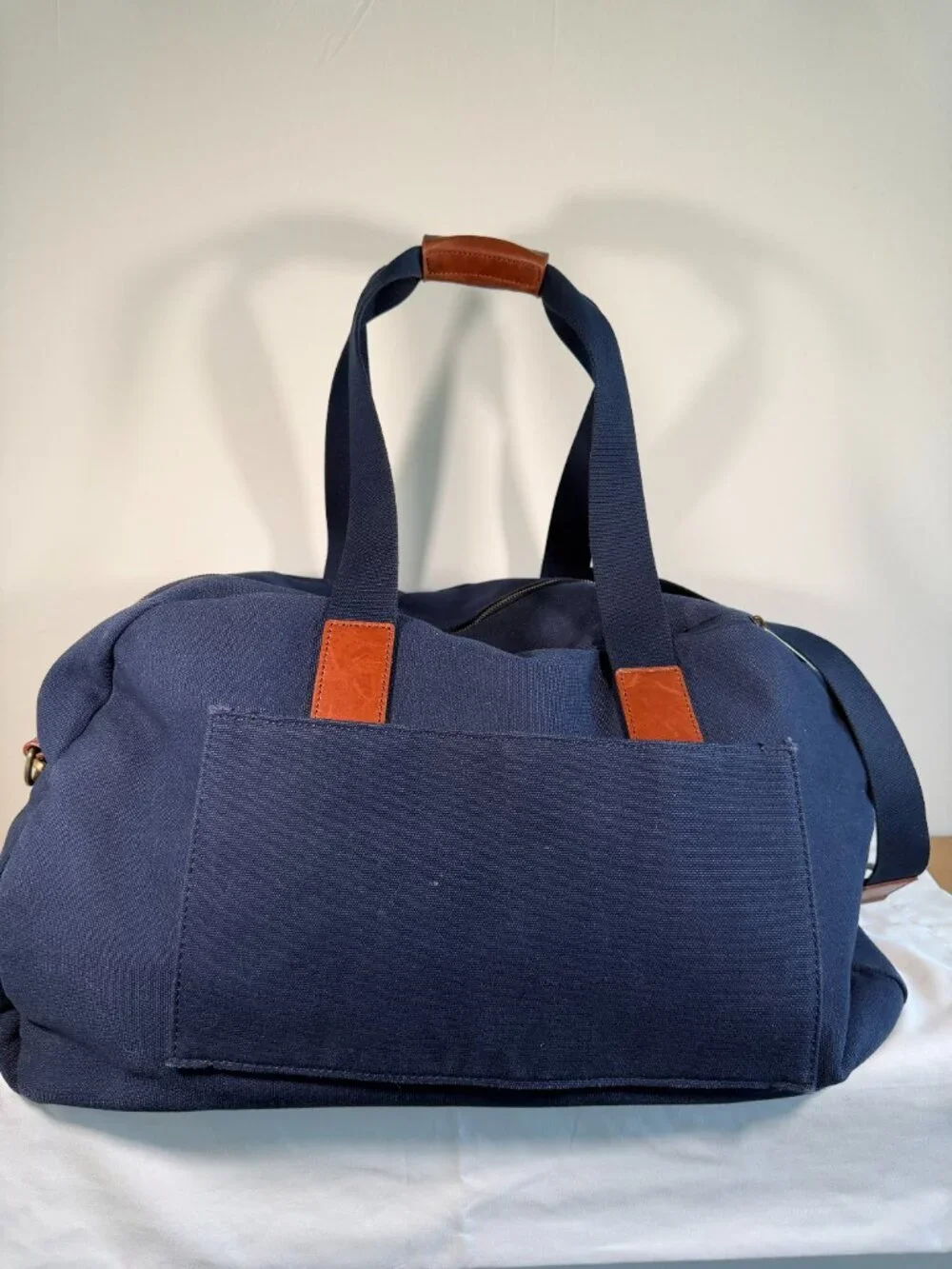 AWAY Travel Weekender Navy Blue Canvas Leather Trim Duffel Bag